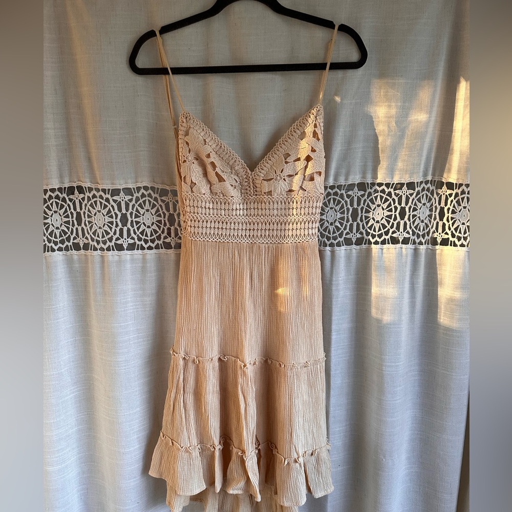 Love Tree Beige Crochet-Top Strapless Midi Dress
